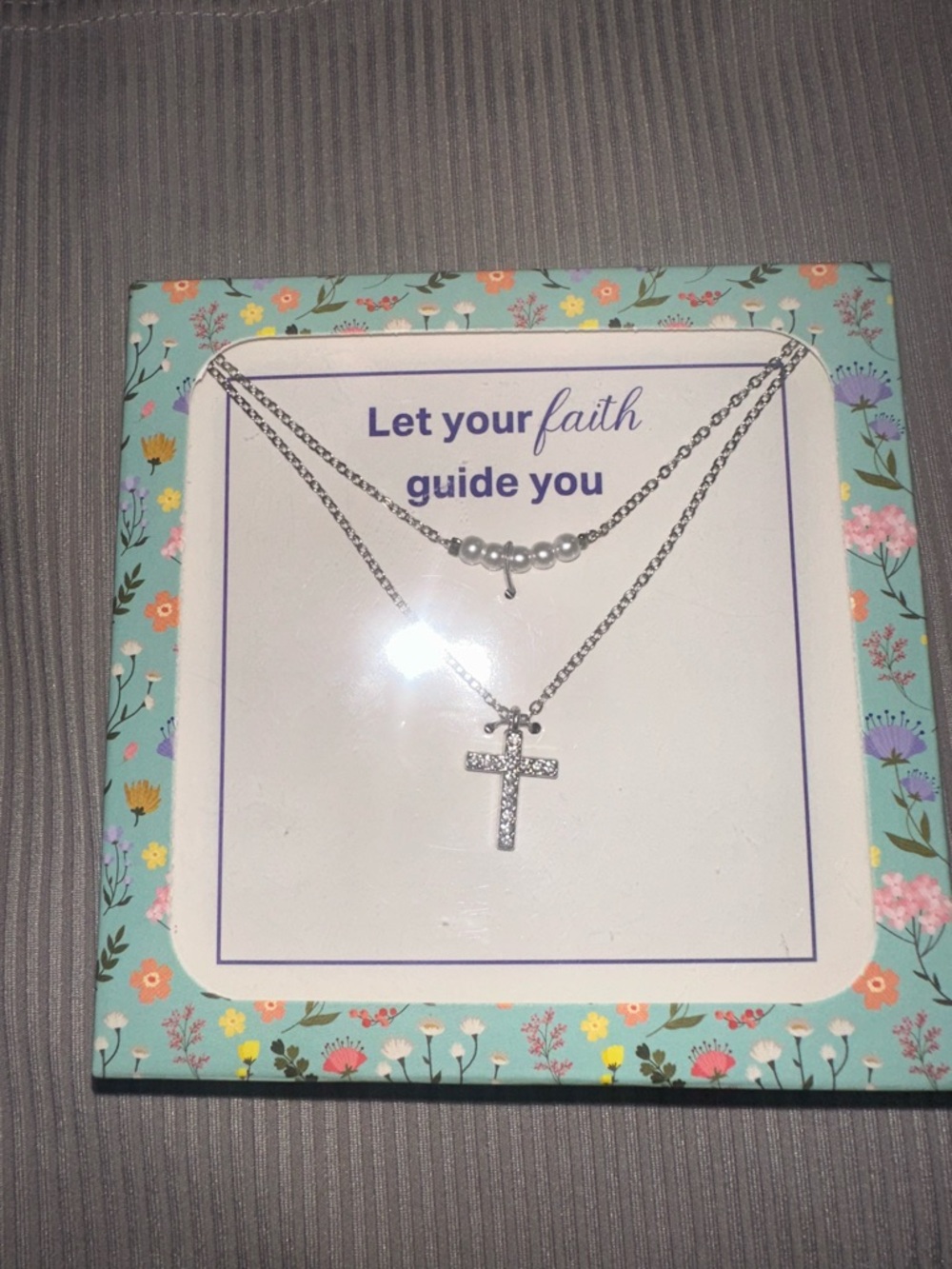 Silver Cross Layered Necklace Set - 'Let Your Faith Guide You'